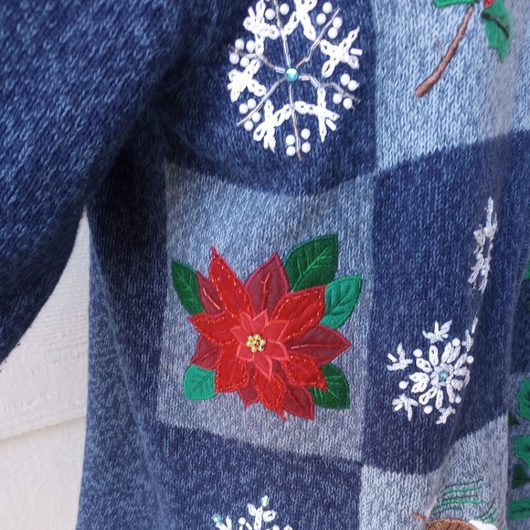 Tiara International Christmas Collection Blue Y2K Vintage Zip Up Sweater Jacket - Picture 6 of 16